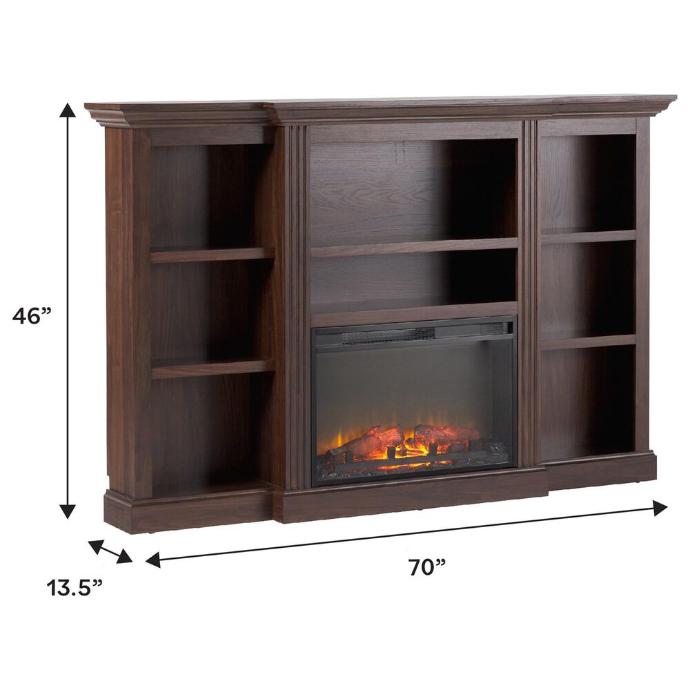 Walker Edison Cullen 70&quot; Electric Fireplace with Mantel and Shelves in Brown, , large