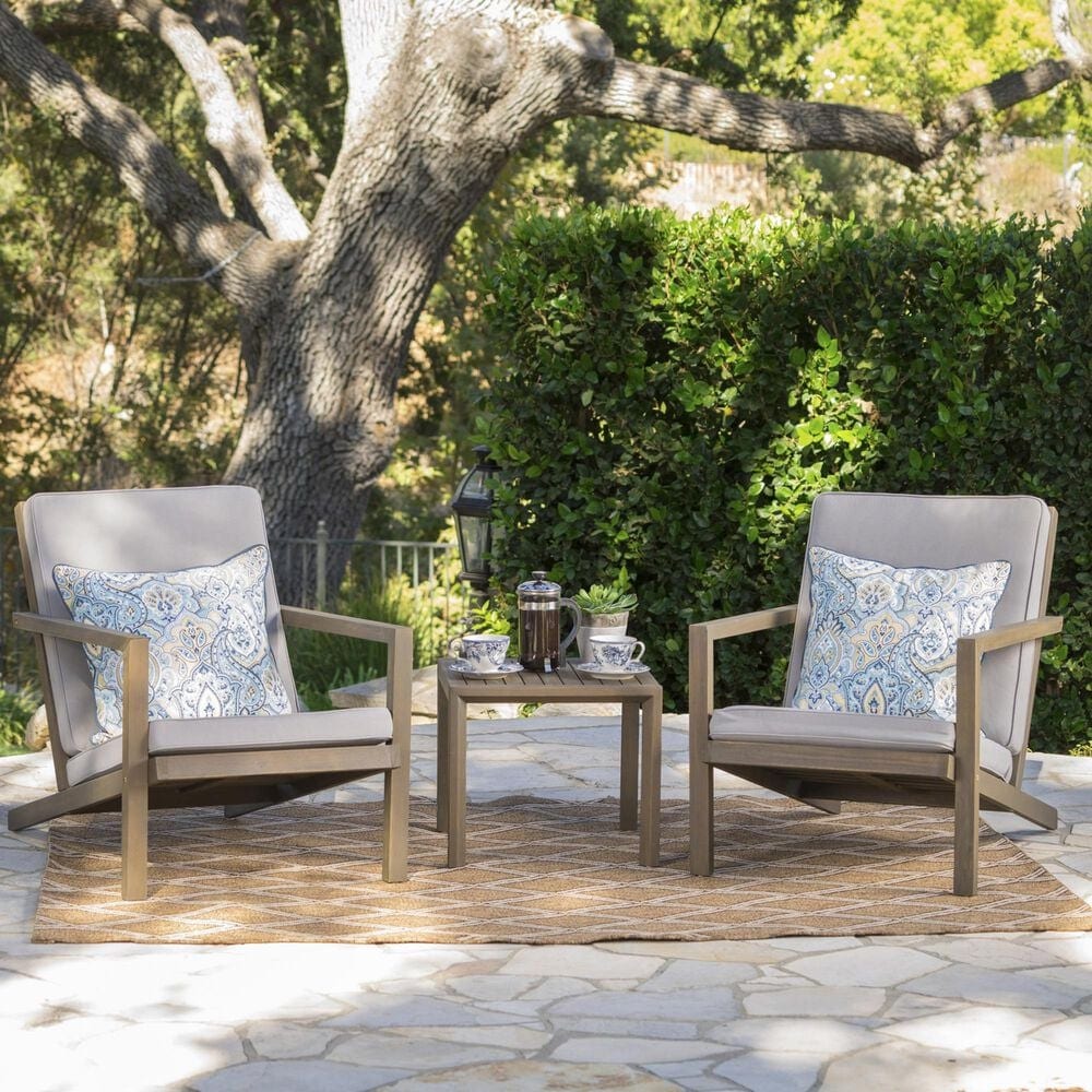 Hearth and Haven Leah 3-Piece Patio Chat Set with Gray Cushion in Brown, , large
