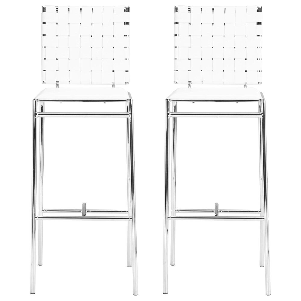 Zuo Modern Criss Cross Bar Stools in White and Silver &#40;Set of 2&#41;, , large
