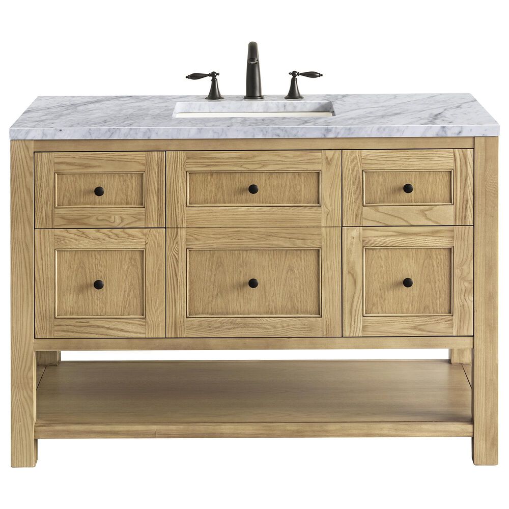 James Martin Vanities Breckenridge 48" Single Bathroom Vanity in Light Natural Oak with 3 cm Carrara White Marble Top and Rectangular Sink, , large
