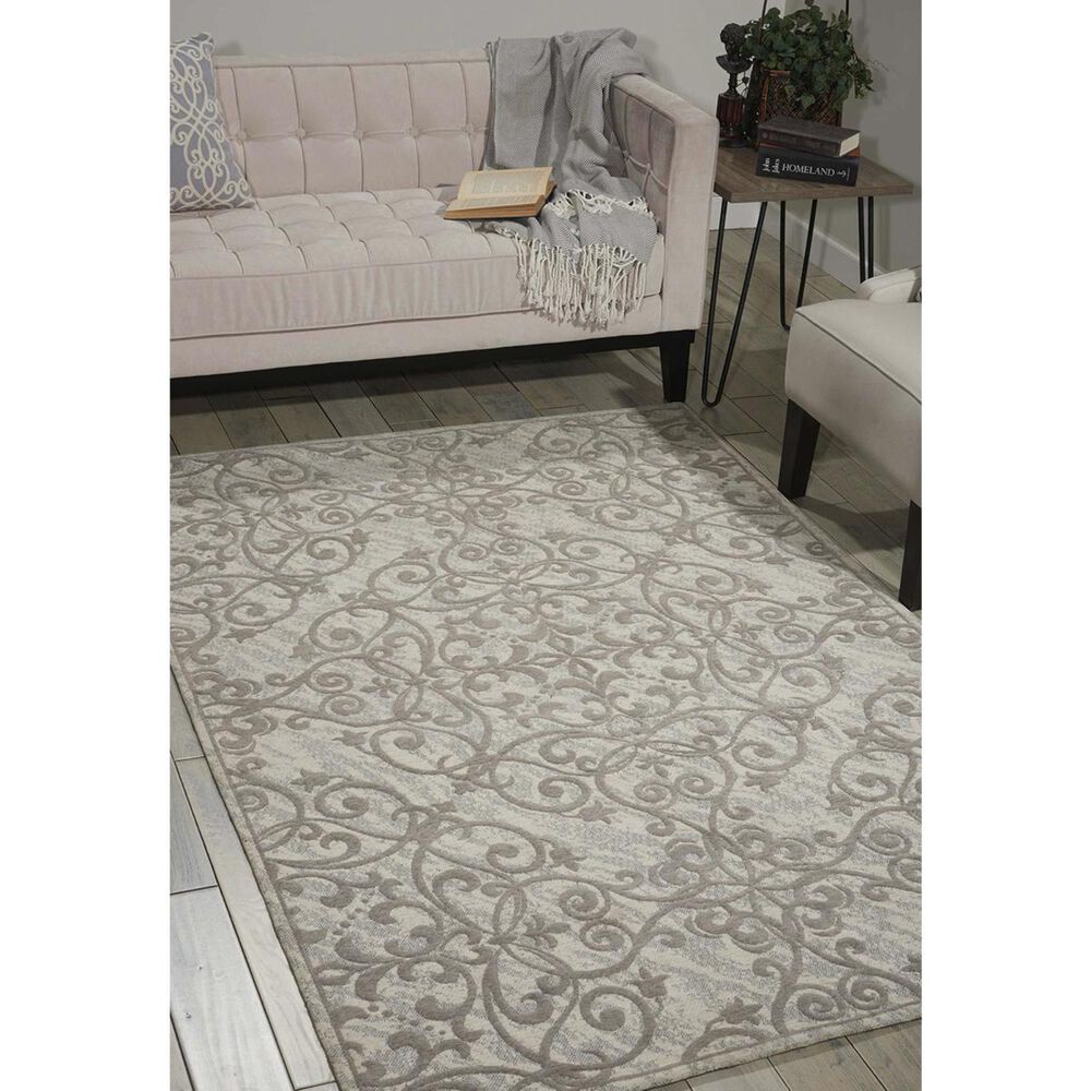 Nourison Damask DAS01 8&#39; x 10&#39; Ivory and Grey Area Rug, , large