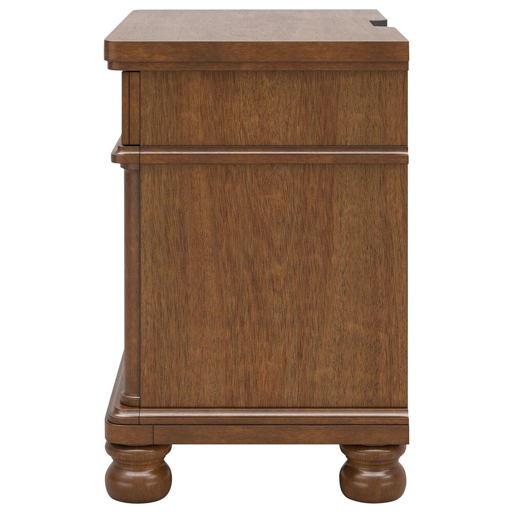 Ashley Rowlenstown King Panel Bed with Two Nightstands in Brown, , large