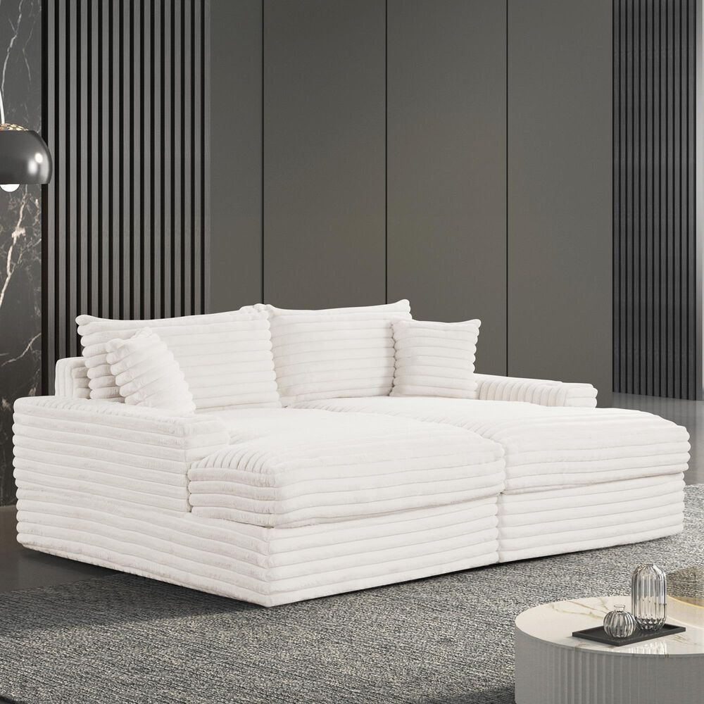 Furniture of America Tavedestrand Double Chaise Lounger with USB Port in White, , large