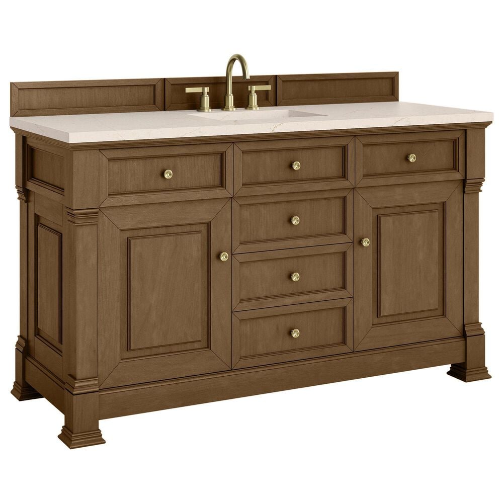 James Martin Vanities Brookfield 60" Single Bathroom Vanity in Honey Oak with 3 cm Eternal Marfil Quartz Top and Rectangular Sink, , large
