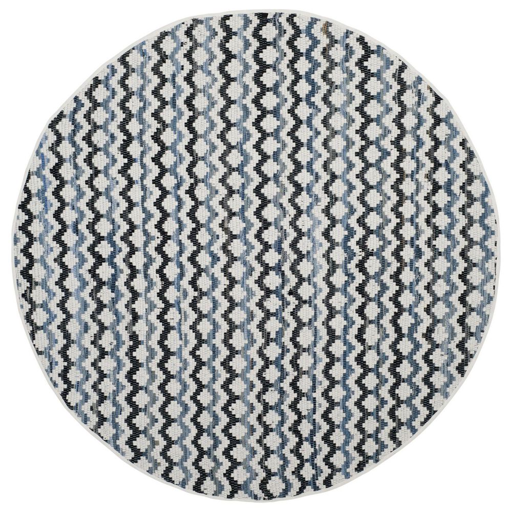 Safavieh Montauk Chevron 4" Round Ivory, Blue and Black Area Rug, , large