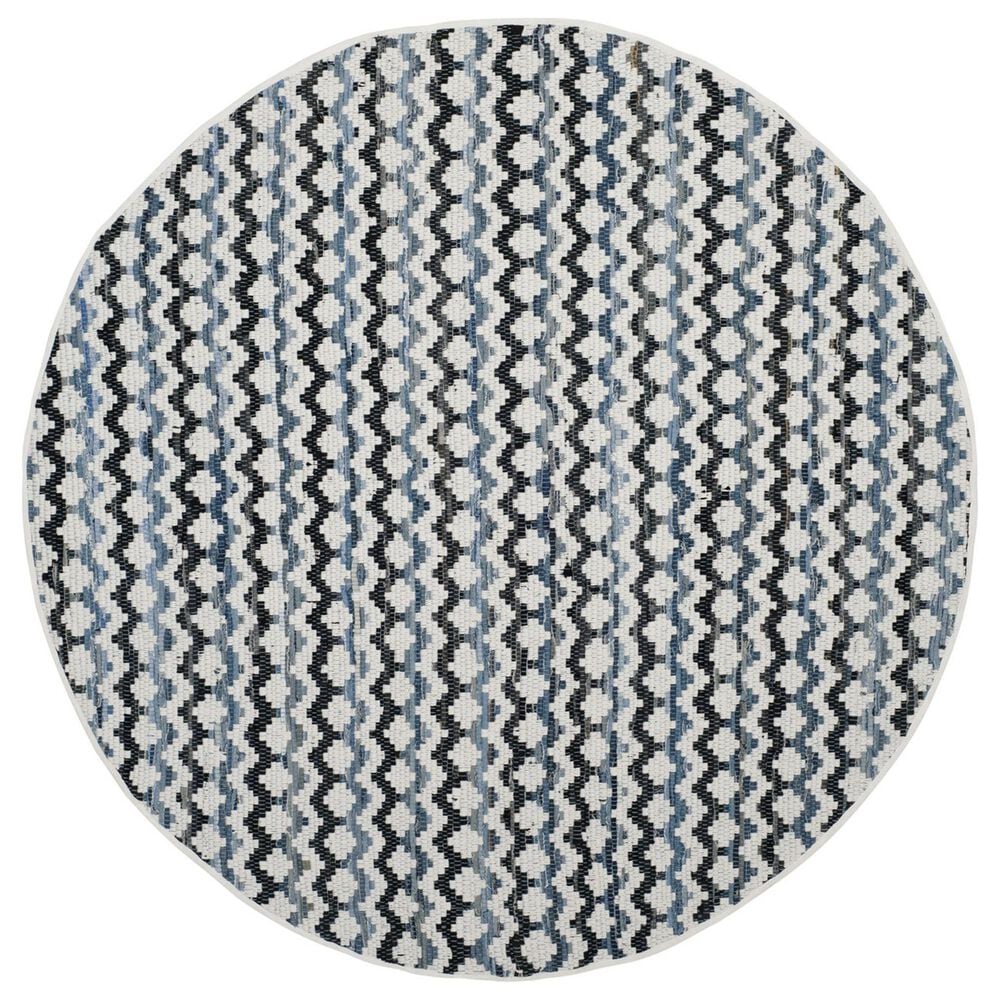 Safavieh Montauk Chevron 4" Round Ivory, Blue and Black Area Rug, , large