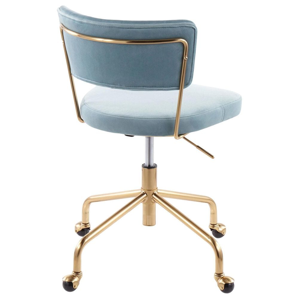 Lumisource Tania Task Chair with Light Blue Velvet Cushion in Gold, , large