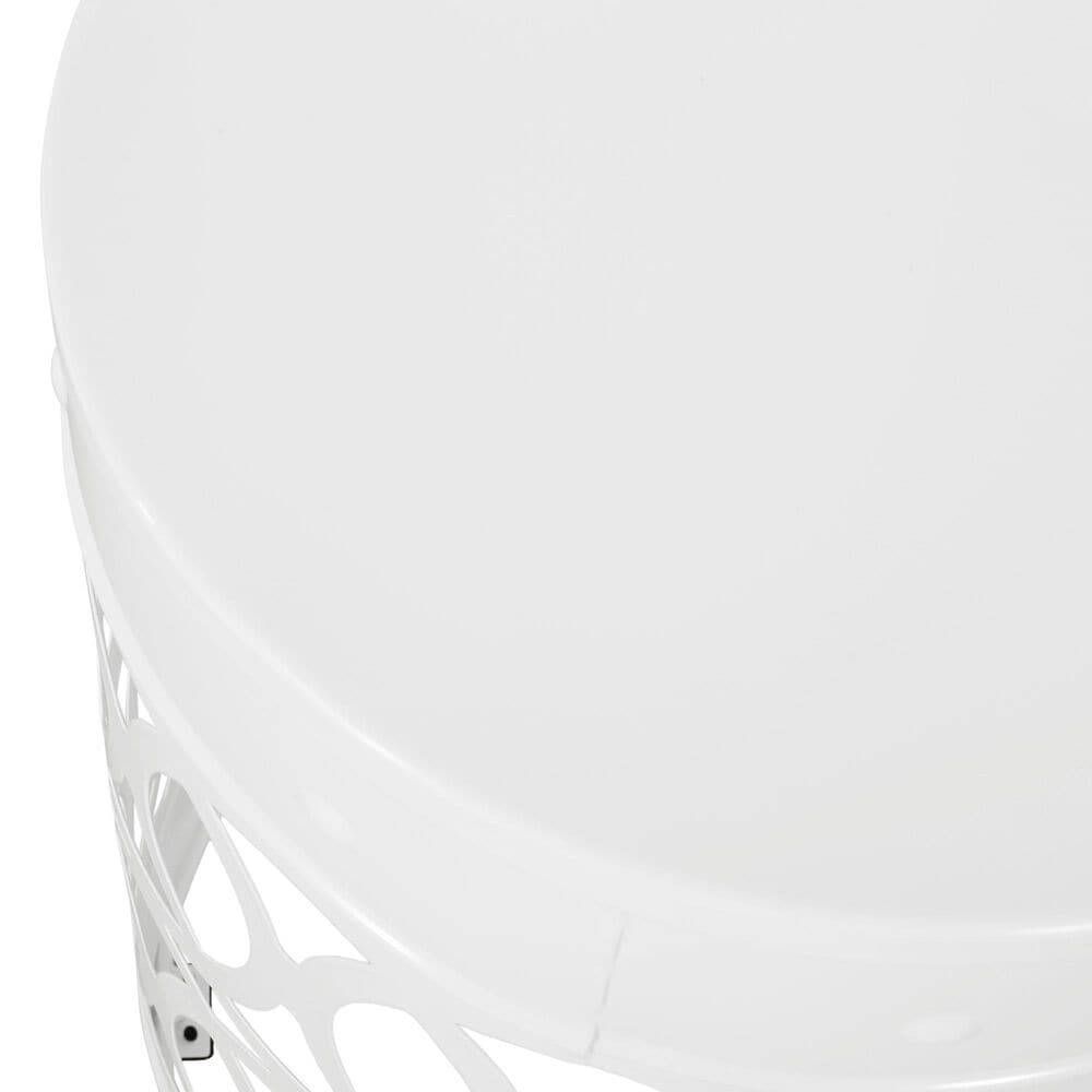Hearth and Haven Large Cylindrical-Shaped Iron Patio End Table in White, , large