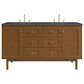 James Martin Laurent 60" Double Bathroom Vanity in Honey Oak with 3 cm Parisien Bleu Silestone Top, Rectangular Sinks and FreePower Wireless Charger, , large