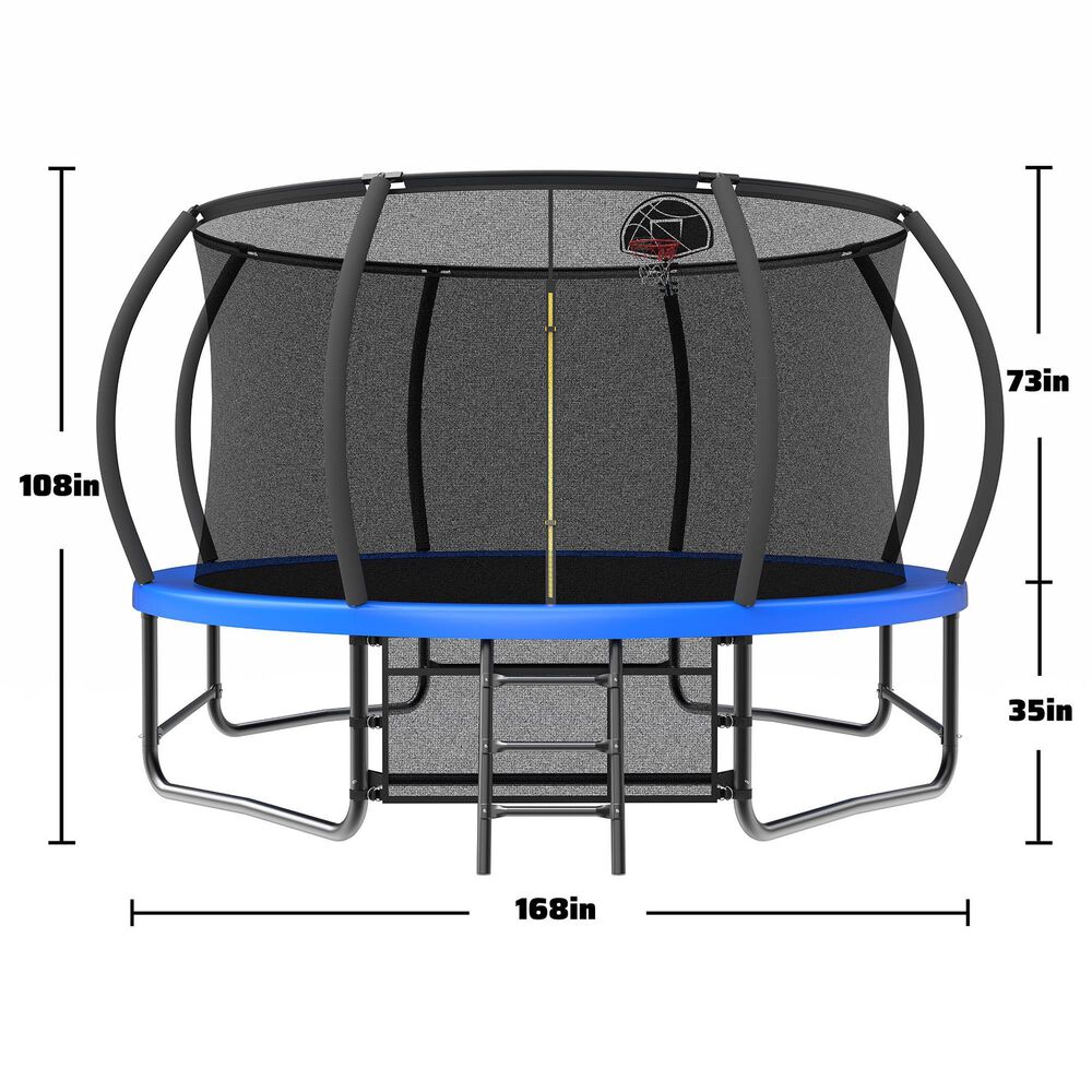 HOMLUX 14' Outdoor Trampoline in Blue, , large