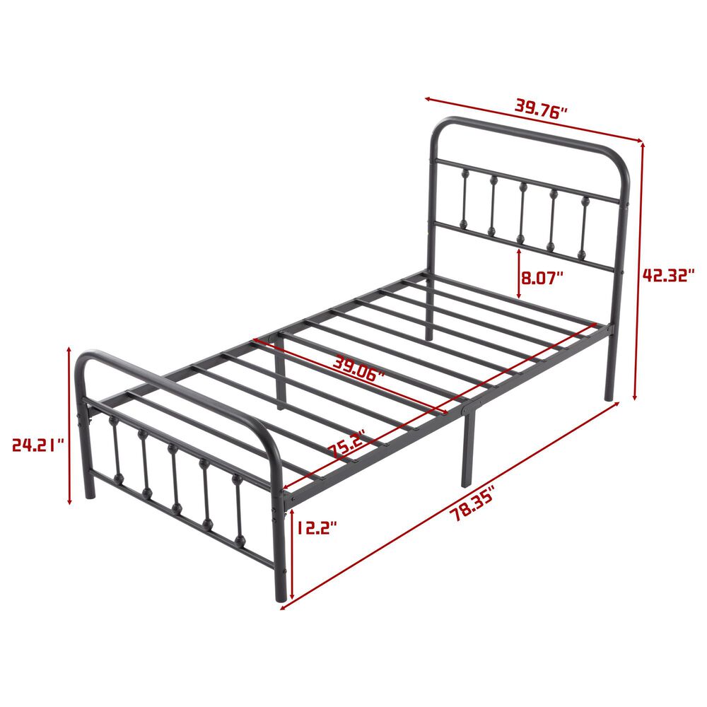 HOMLUX Twin Metal Bed Frame in Black, , large
