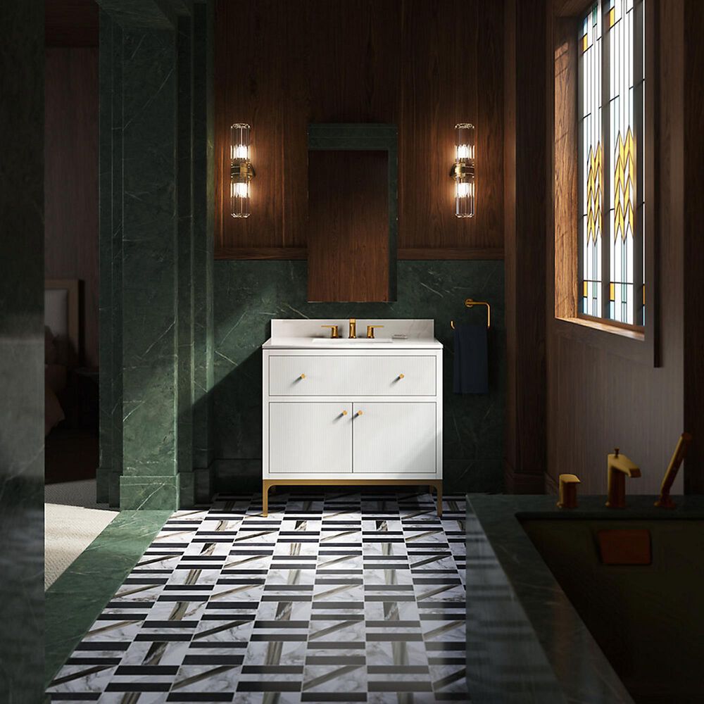 Kohler Calpa 36" Single Bathroom Vanity in White with 2 cm White Quartz Top and Rectangular Sink, , large