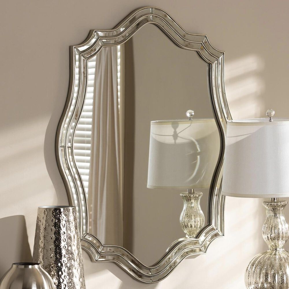 Baxton Studio Isidora Accent Wall Mirror in Antique Silver, , large