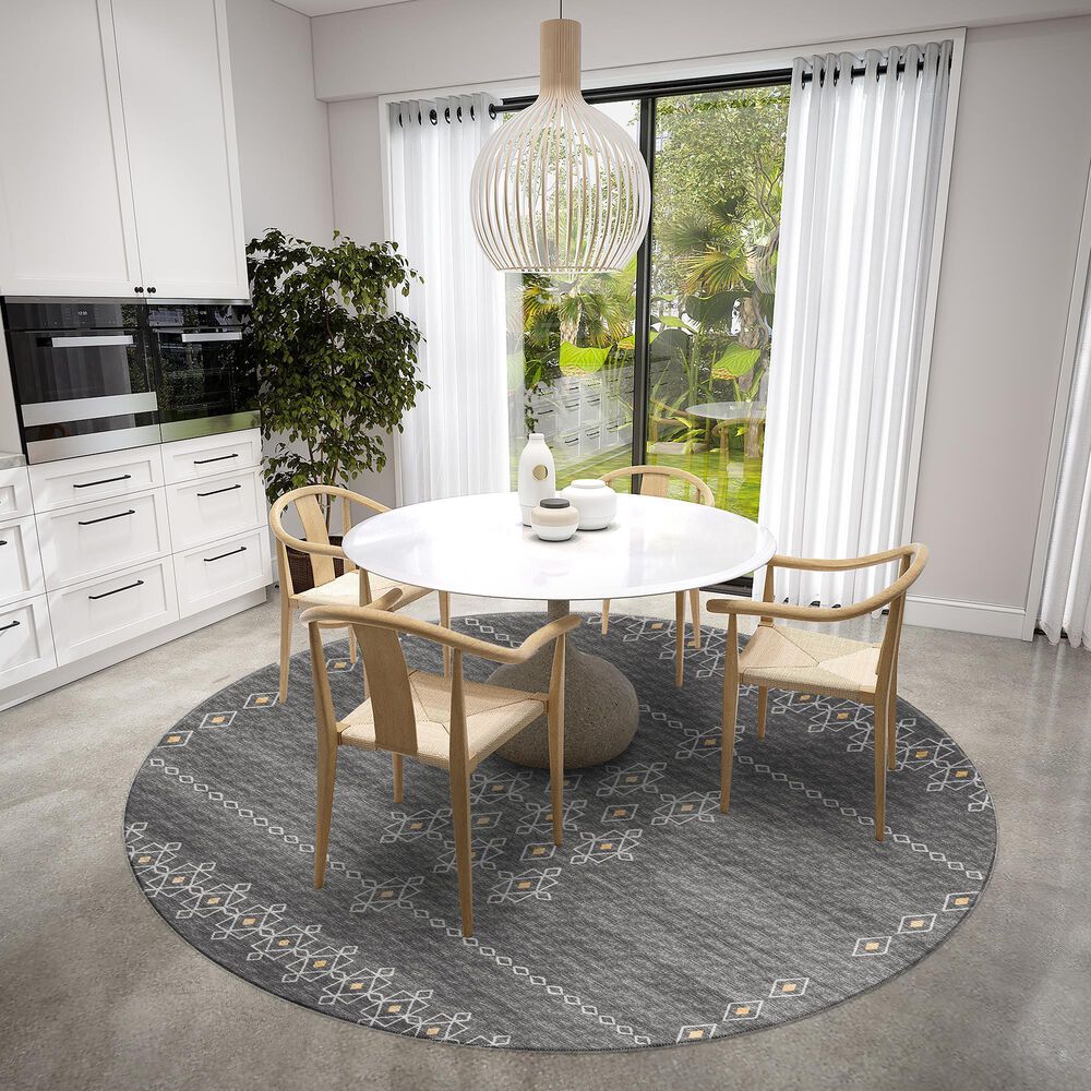 Dalyn Rug Company Sedona Southwestern 6&#39; Round Charcoal Indoor/Outdoor Area Performance Rug, , large