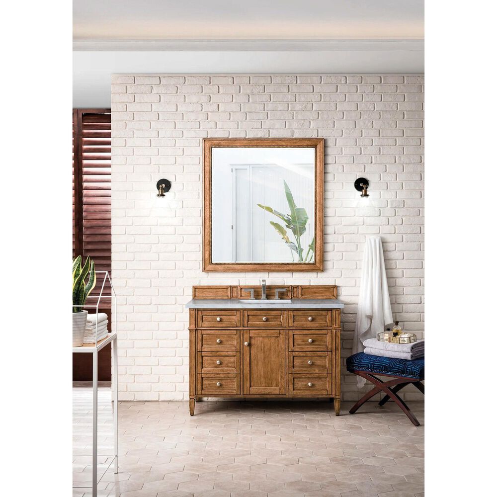 James Martin Vanities Brittany 48&quot; Single Bathroom Vanity in Saddle Brown with 3 cm Carrara White Marble Top and Rectangle Sink, , large