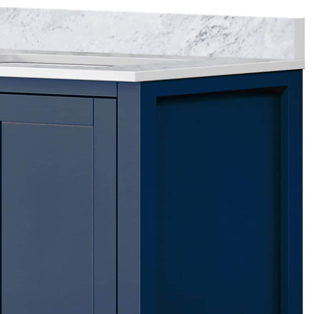 Lexora Home Jacques 30&quot; Single Bathroom Vanity in Navy Blue with 2 cm White Carrara Marble Top and Rectangular Sink, , large