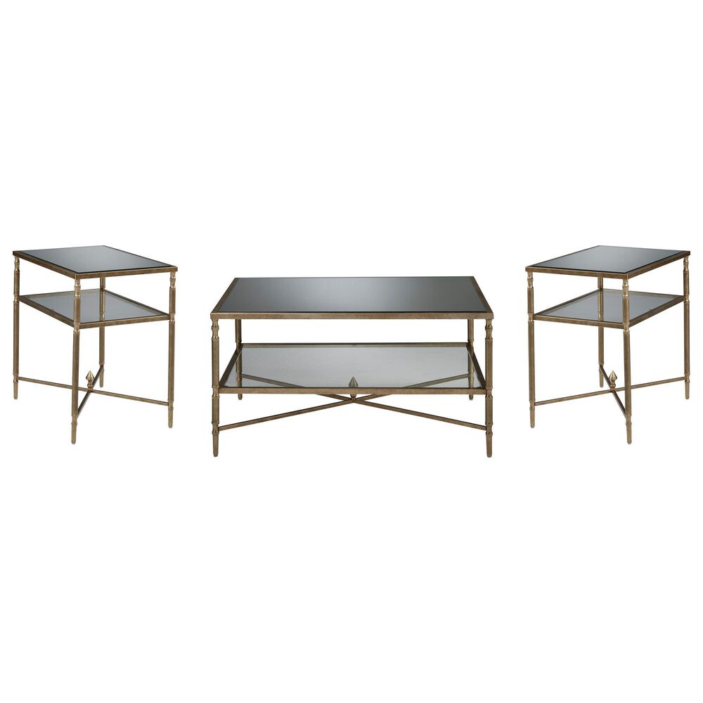 Ashley Cloverty 3-Piece Occasional Table Set in Aged Gold and Clear, , large