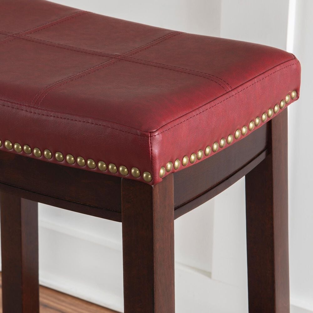 Linon Home Decor Claridge Counter Stool with Red Cushion in Dark Brown, , large