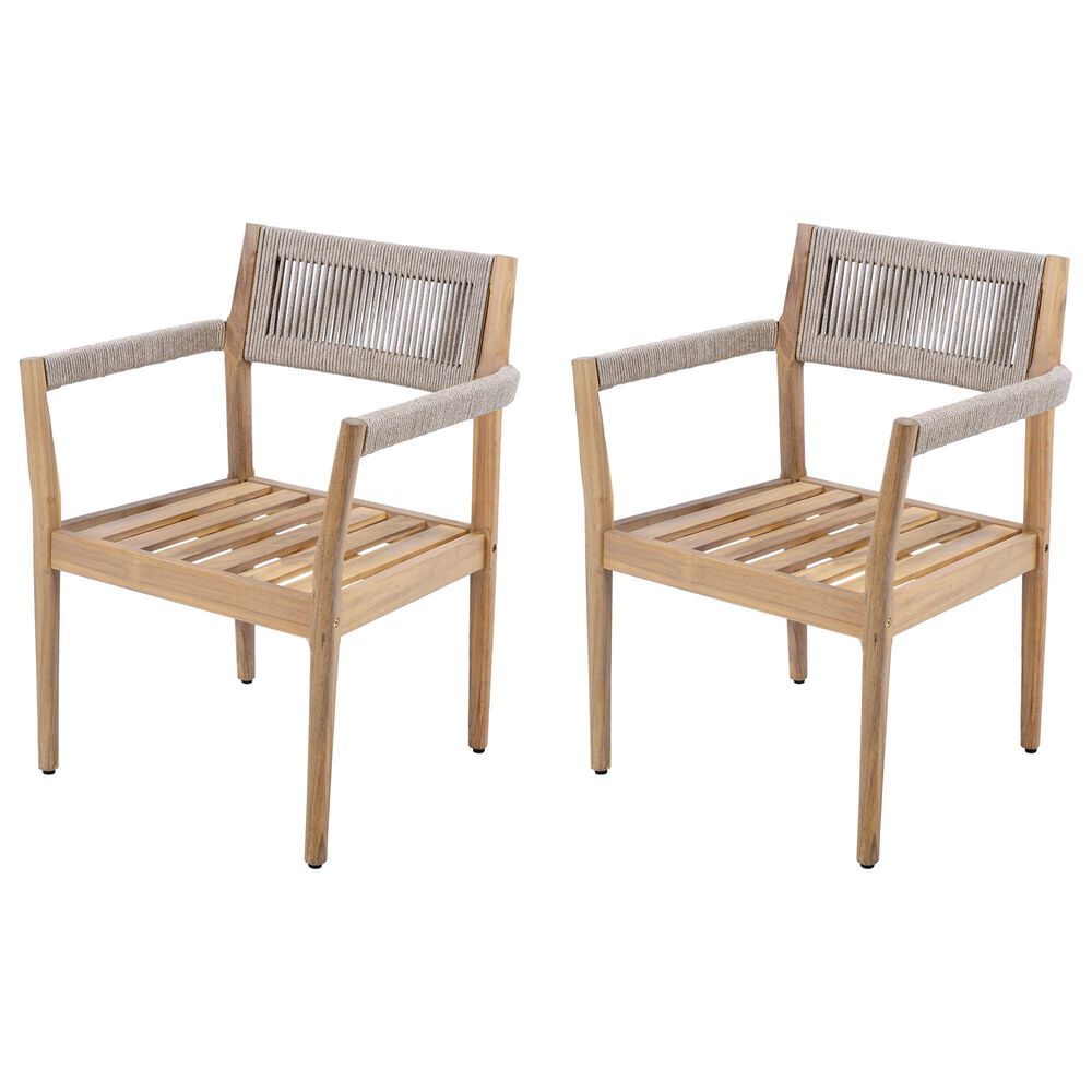 Hearth and Haven Outdoor Braided Acacia Wood Dining Chair in Cream (Set of 2), , large