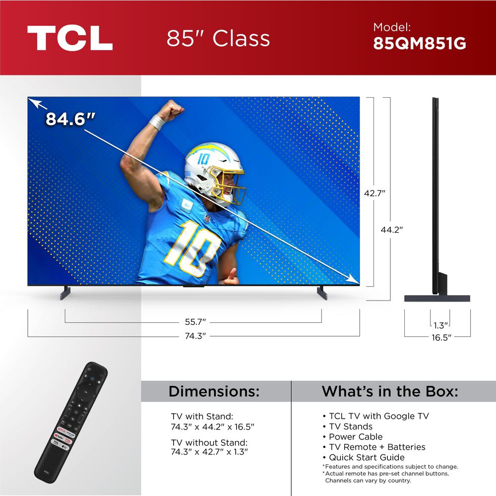 TCL 85&quot; Class QM8 4K UHD HDR QD-Mini LED with Google TV in Black - Smart TV, , large