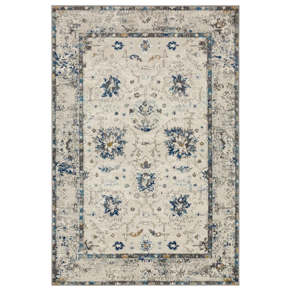 Karastan Cleo Evesham 5"3" x 8" Grey and Dark Blue Area Rug, , large