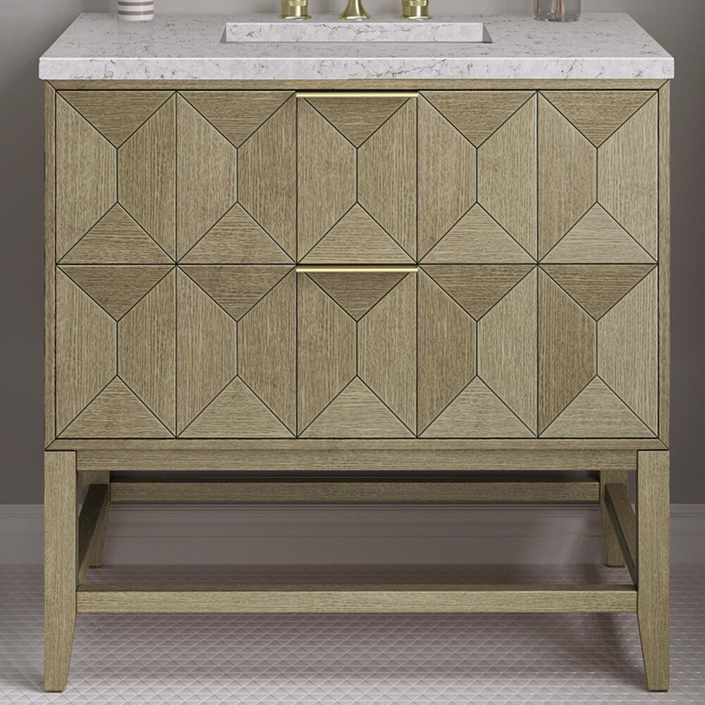 James Martin Vanities Emmeline 36" Single Bathroom Vanity in Pebble Oak with 3 cm Eternal Jasmine Pearl Quartz Top and Rectangular Sink, , large
