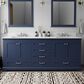 Lexora Home Dukes 80" Double Bathroom Vanity in Navy Blue with 2 cm White Cultured Marble Top and Rectangular Sinks, , large