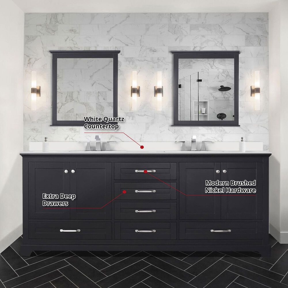 Lexora Home Dukes 80&quot; Double Bathroom Vanity in Espresso with 2 cm White Quartz Top and Rectangular Sinks, , large