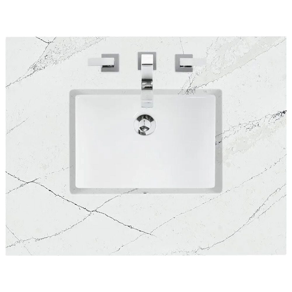 James Martin Vanities Chicago 30&quot; Single Bathroom Vanity in Smokey Celadon with 3 cm Ethereal Noctis Quartz Top and Rectangular Sink, , large