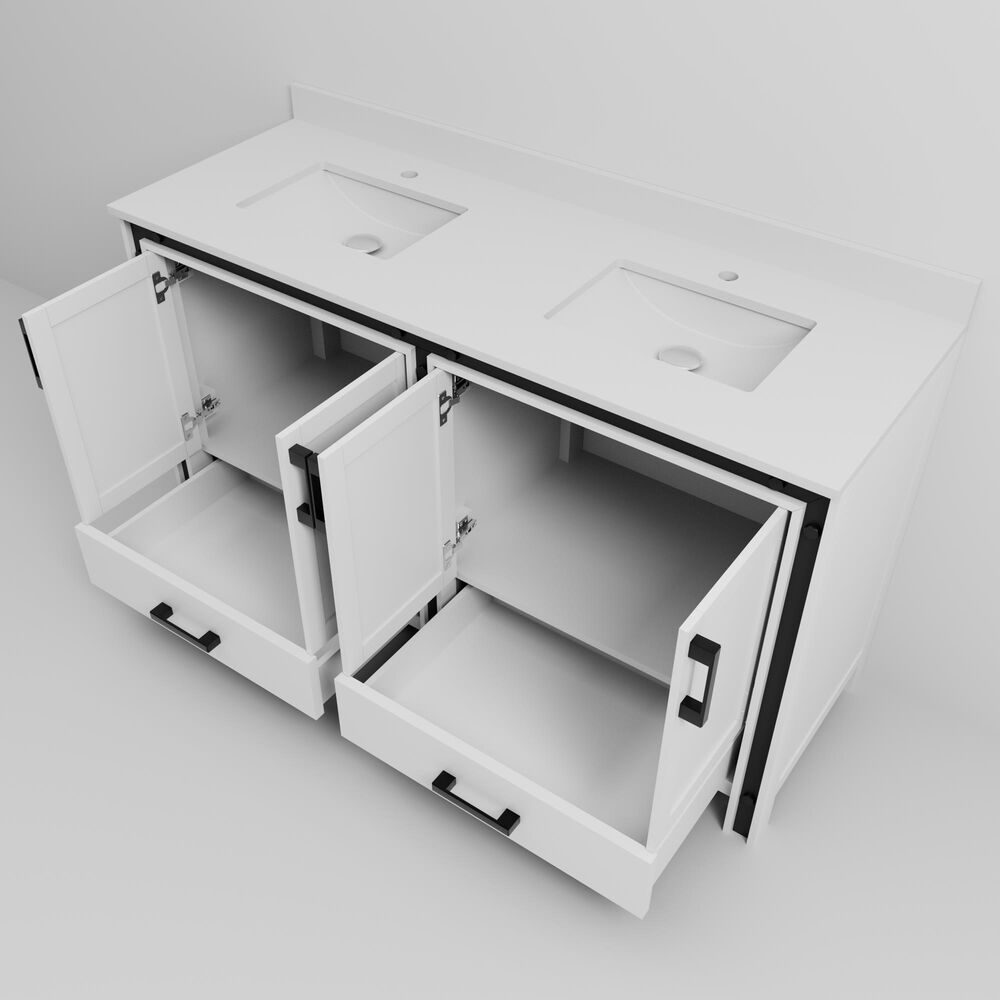 Lexora Home Ziva 60" Double Bathroom Vanity in White with 2 cm White Cultured Marble Top and Rectangular Sinks, , large