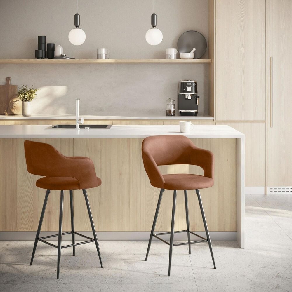 Lumisource Margarite Counter Stool with Brown Cushion in Black &#40;Set of 2&#41;, , large