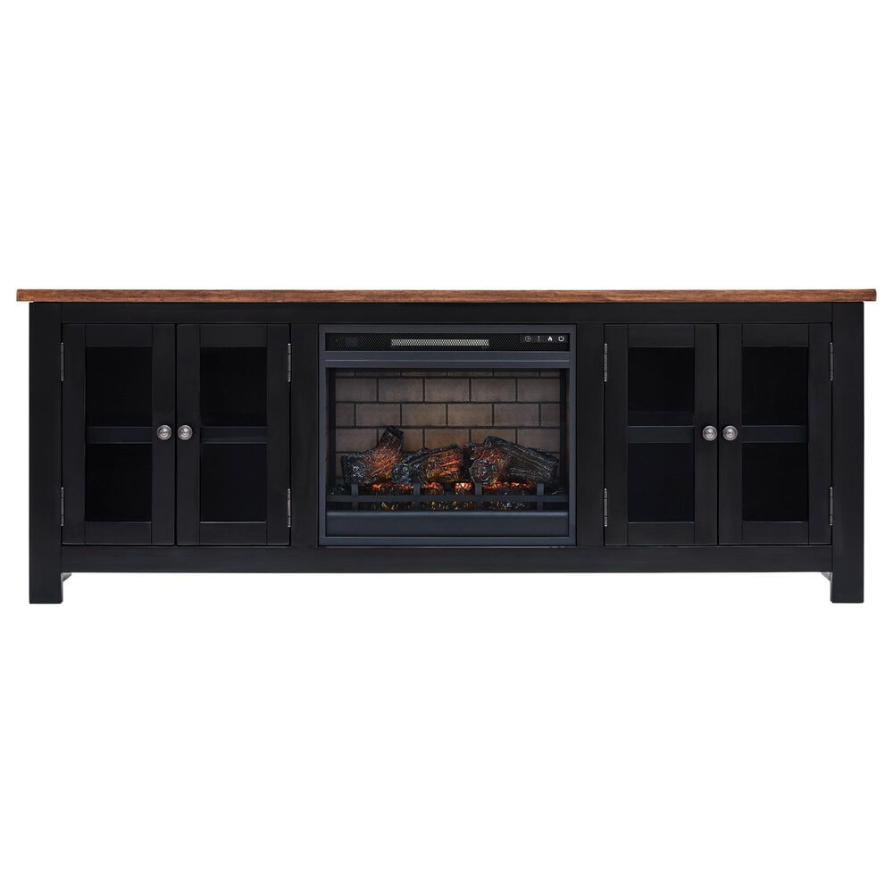 Ashley Wildenauer 76" TV Stand with Electric Infrared Fireplace in Rich Brown and Warm Satin Black, , large