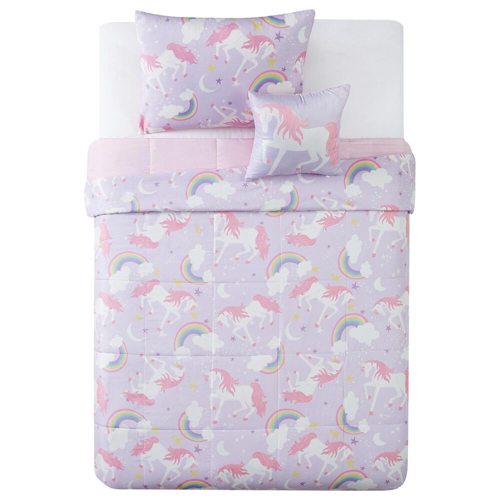 Pem America My World Rainbow Unicorn 4-Piece Full Comforter Set in Purple and Pink, , large