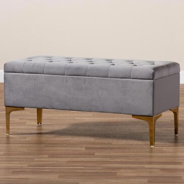 Baxton Studio Valere Storage Ottoman in Grey and Gold, , large