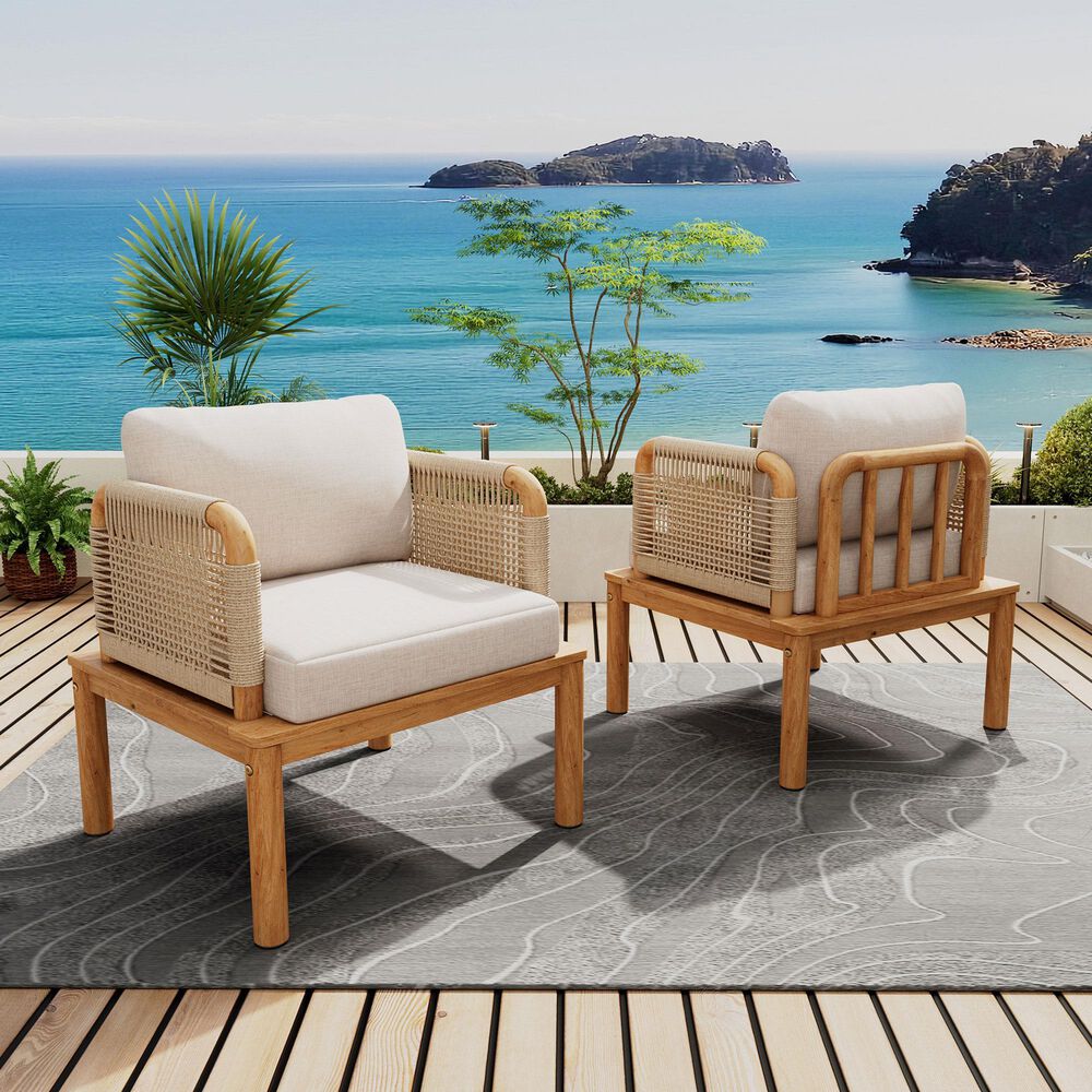 Hearth and Haven Outdoor Club Chairs with Teak Frame in Beige (Set of 2), , large