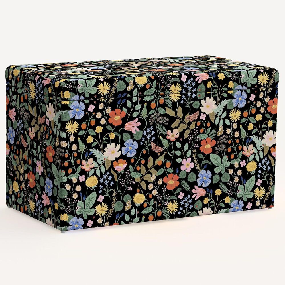Rifle Paper Co Crafted by Cloth and Company Willie Storage Bench in Stawberry Fields Black, , large