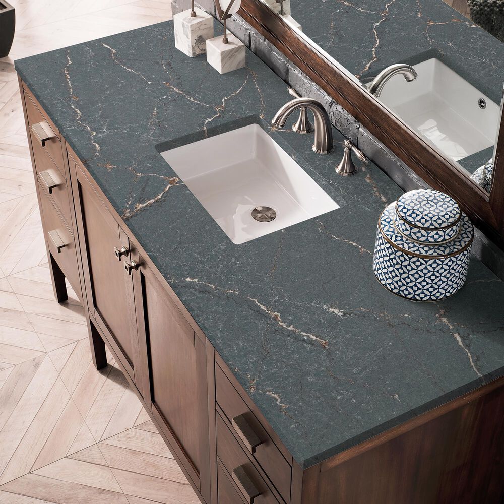 James Martin Vanities Addison 60&quot; Single Bathroom Vanity in Mid-Century Acacia with 3 cm Parisien Bleu Quartz Top and Rectangular Sink, , large