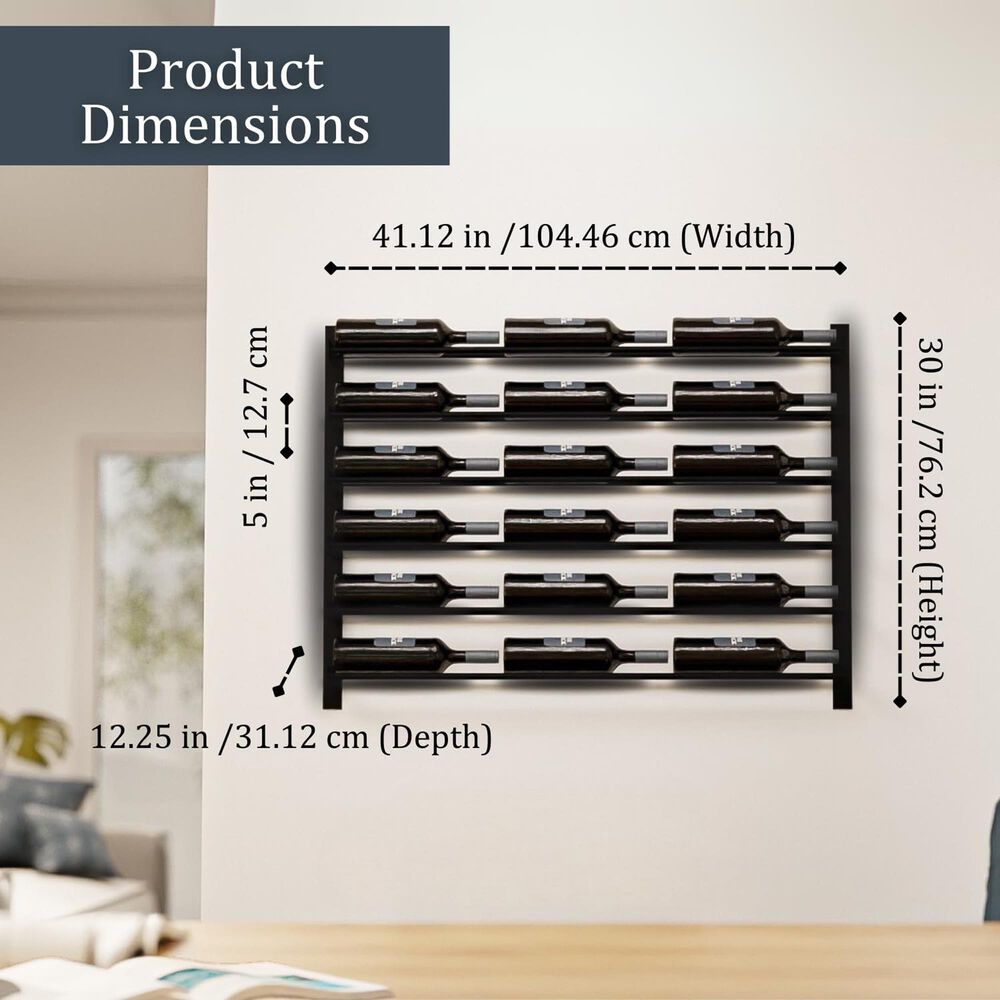 HOMLUX Modern 18-Bottle Metal Wall Mounted Wine Rack in Black, , large