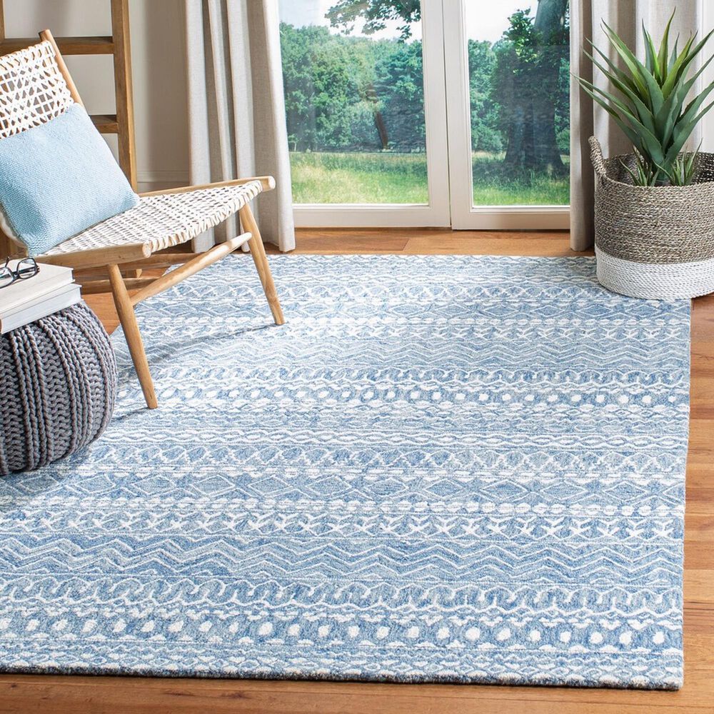 Safavieh Micro-Loop MLP502M 6&#39; x 9&#39; Blue and Ivory Area Rug, , large