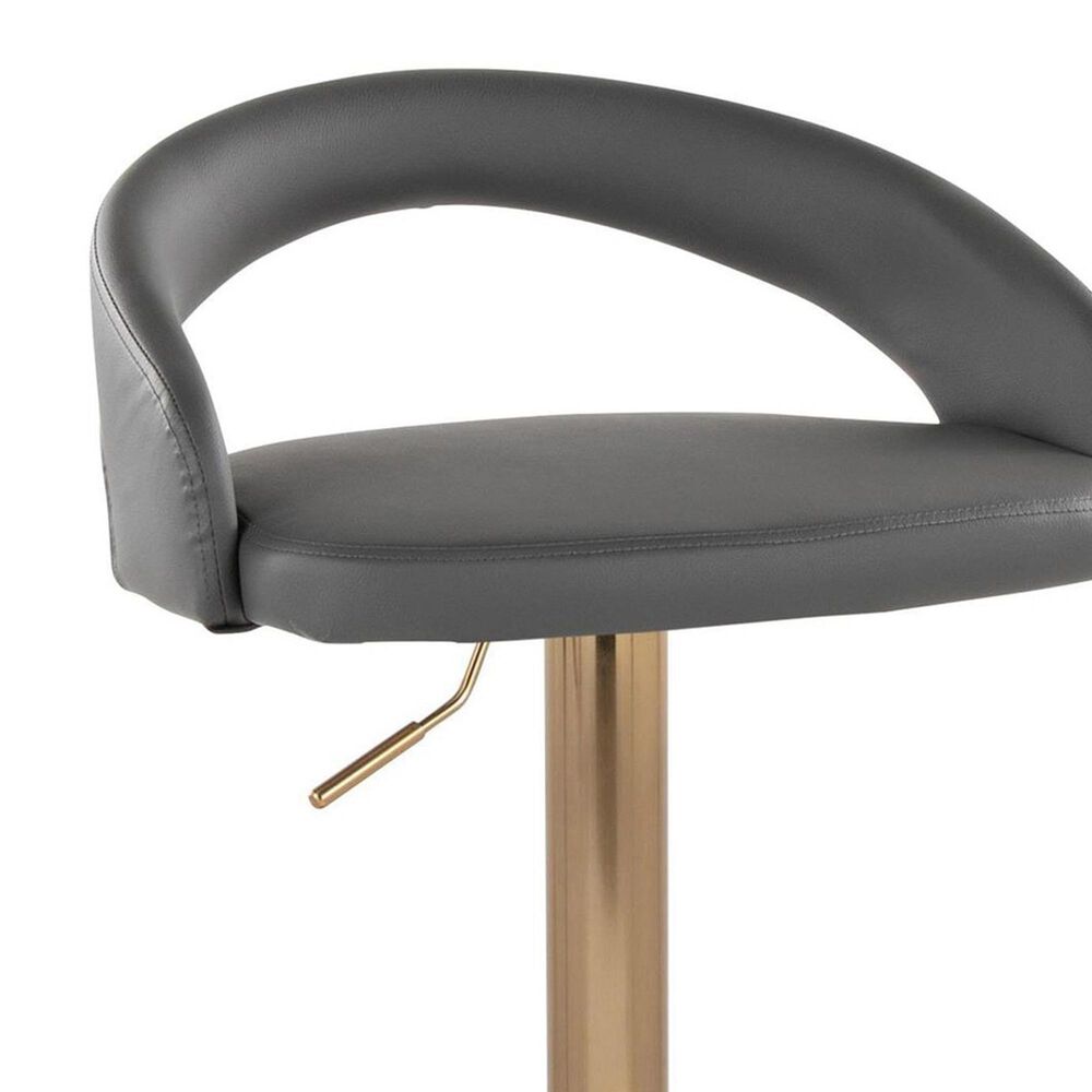 LumiSource Grotto Adjustable Bar Stool with Grey Faux Leather Upholstery in Gold (Set of 2), , large
