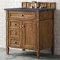 James Martin Vanities Brittany 30" Single Bathroom Vanity in Saddle Brown with 3 cm Charcoal Soapstone Quartz Top and Rectangular Sink, , large