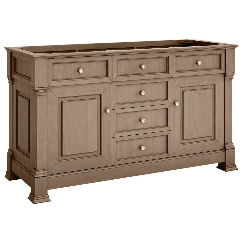 James Martin Vanities Brookfield 60" Double Bathroom Vanity in Pecan with 3 cm Eternal Jasmine Pearl Quartz Top and Rectangular Sinks, , large