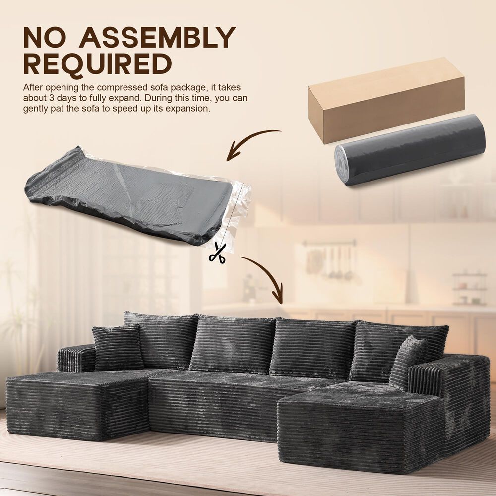 HOMLUX 134.6" Sectional Sofa with High Density Foam in Gray, , large