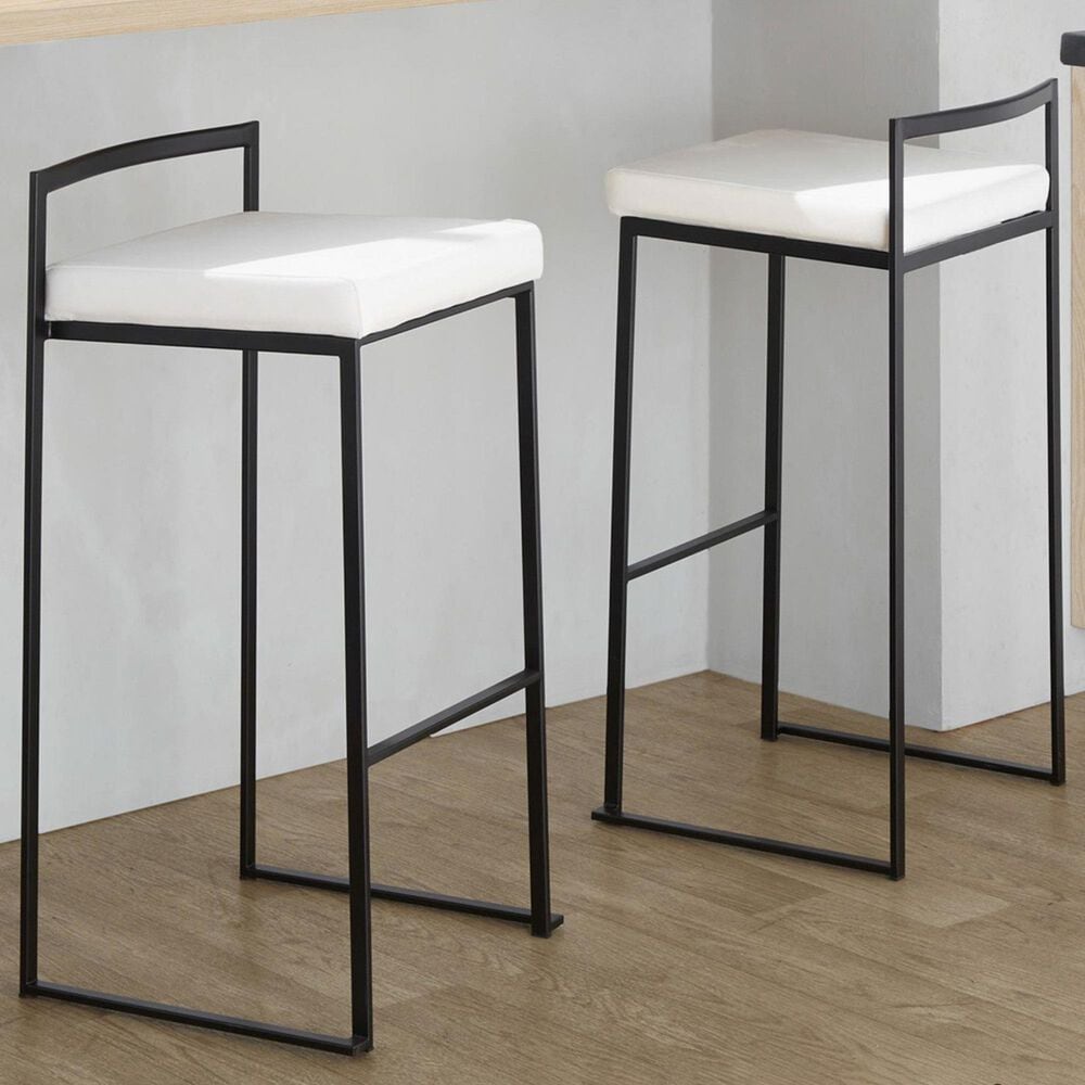 Lumisource Fuji Stackable Barstool with White Velvet Cushion in Black &#40;Set of 2&#41;, , large