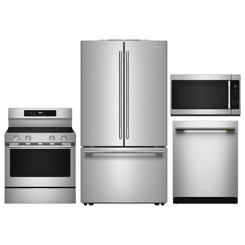 KitchenAid 4-Piece Kitchen Package with 31 Cu. Ft. French Door Refrigerator and 5.3 Cu. Ft. Smart Freestanding Electric Range in Stainless Steel, , large