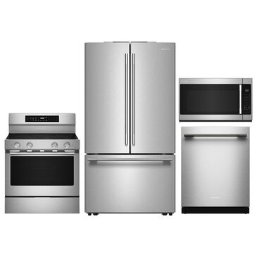 KitchenAid 4-Piece Kitchen Package with 31 Cu. Ft. French Door Refrigerator and 5.3 Cu. Ft. Smart Freestanding Electric Range in Stainless Steel, , large