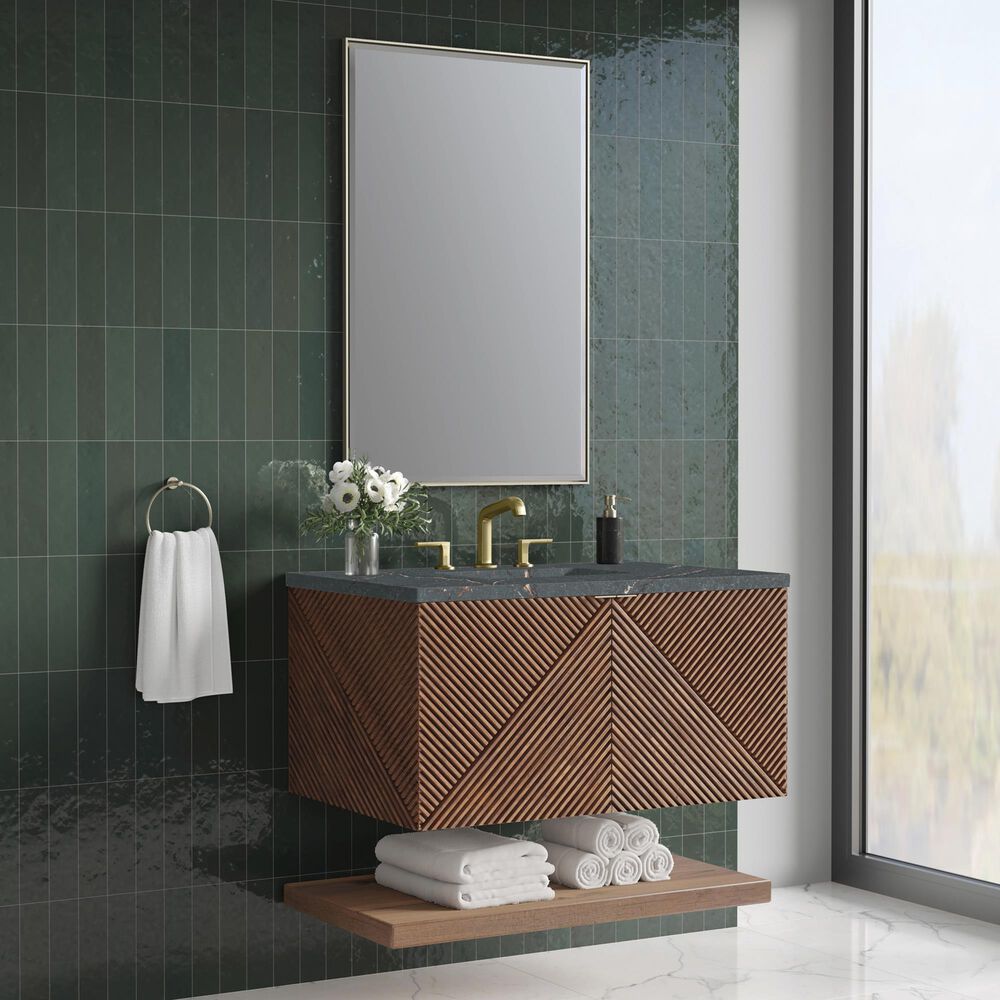 James Martin Vanities Marcello 36" Wall Mounted Single Bathroom Vanity in Chestnut with 3 cm Parisien Bleu Quartz Top and Rectangular Sink, , large