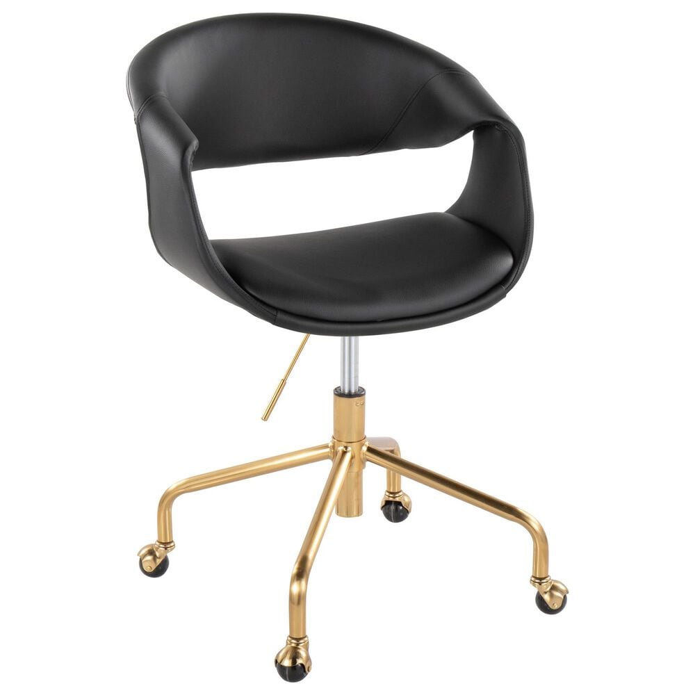 Lumisource Curvo Task Chair with Black Cushion in Gold, , large