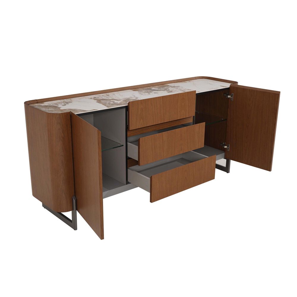 Chintaly Ruby 3-Drawer Buffet in Taupe, Walnut and Black, , large