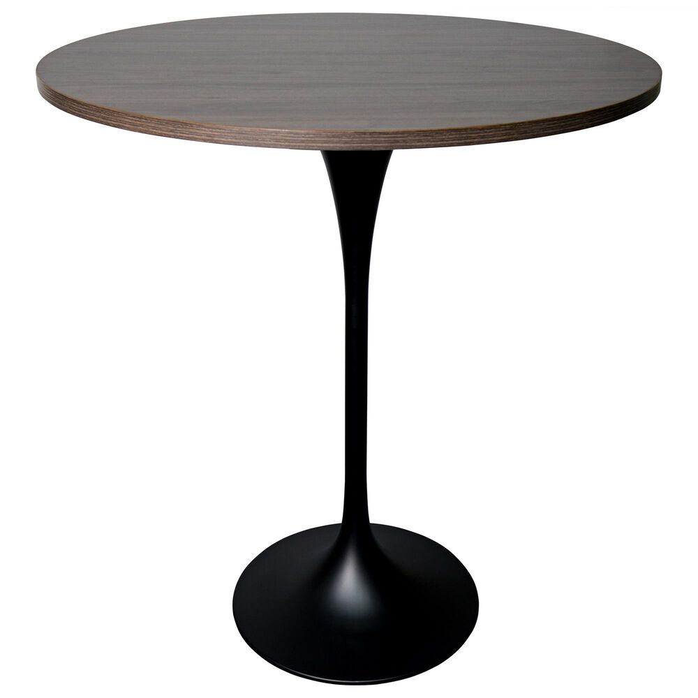 Leisuremod LeisureMod Verve Collection Modern Bar Height Table Black Base with 36 Round Dark Walnut MDF Top, , large